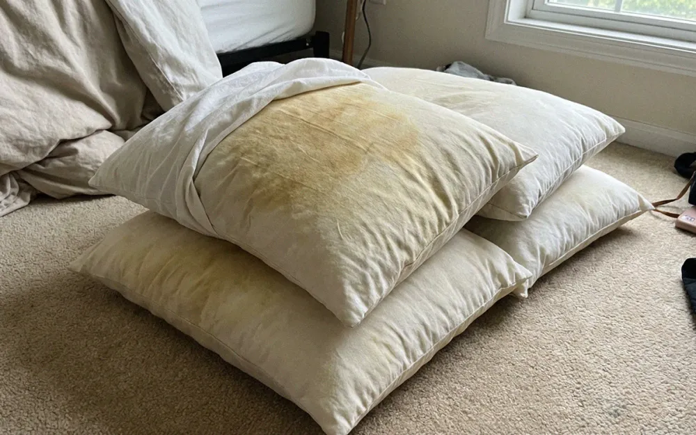 Pillows arranged in a bedroom